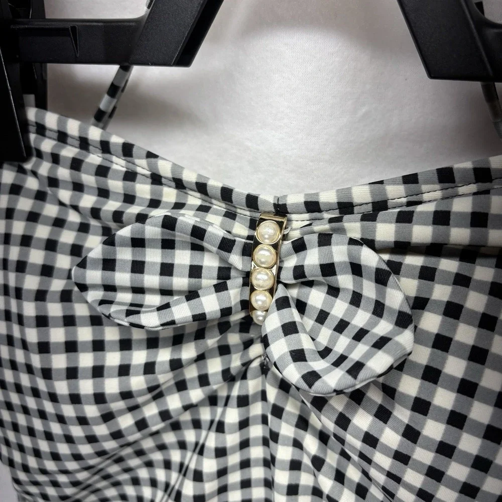Allen B‎ Schwartz Women's One Piece Swimsuit Swim Dress Black White Gingham sz 6